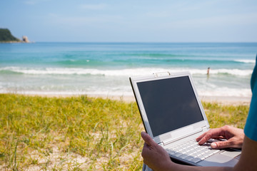 Woman hands and laptop