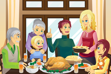 Wall Mural - Thanksgiving family dinner