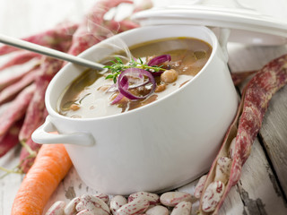 Canvas Print - beans soup with ingredients