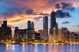 Fototapeta Zachód słońca - Chicago Skyline