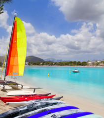 Canvas Print - Beach of Puerto de Alcudia in Mallorca  with hobie cat