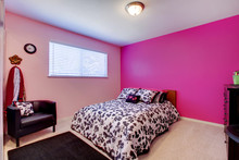 Girls Bedroom In Pink, Black And White