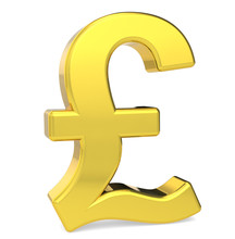 GBP. British Pound Symbol. Gold Color. Standing