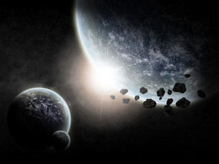 Wall Mural - planets in space and asteroids