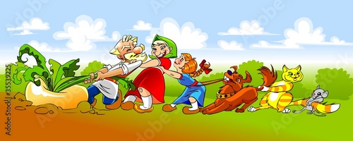 Fototapeta na wymiar illustration of the Russian folk fairy tale "The Turnip"