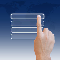 Hand pushing a button on touch screen interface