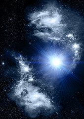 stars of a planet and galaxy in a free space