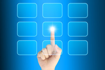 hand pushing a button on a touch screen interface