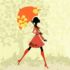 Wall Mural - beautiful woman with umbrella