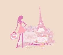 Beautiful Women Shopping In Paris - Vector Card