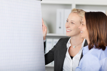 Poster - zwei frauen im büro stehen am flipchart