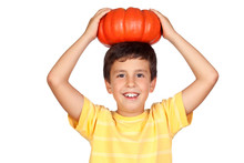 Beautiful Little Boy With A Big Pumpkin