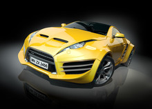 Yellow Sports Car On A Black Background
