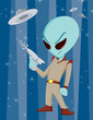 Retro Outer Space Alien Holding a Ray Gun Vector Illustration Cartoon