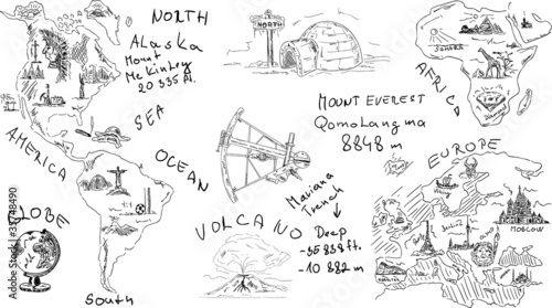 Naklejka - mata magnetyczna na lodówkę geography theme