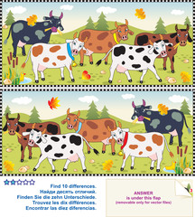 Wall Mural - Find the differences visual pictures - cows on a pasture