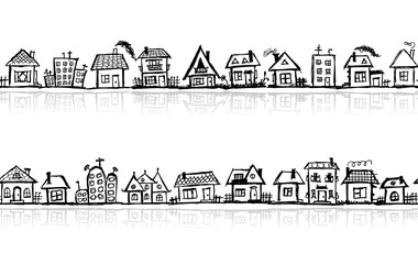 Poster - Cityscape sketch, seamless wallpaper for your design
