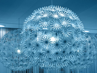 blue lamp lighting, interior sphere construction