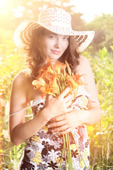 Portrait of Female with flowers outdoors