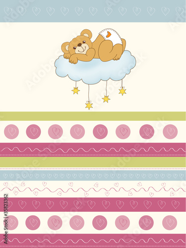 Tapeta ścienna Nowa karta baby shower ze zepsutym misiem