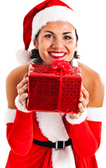 Santa woman with gift