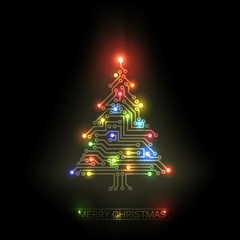 vector christmas tree from digital circuit