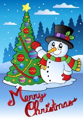 Sticker - Merry Christmas card with snowman 1