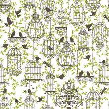 Birds And Cages Vintage Pattern