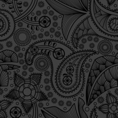 Poster - Paisley black seamless pattern