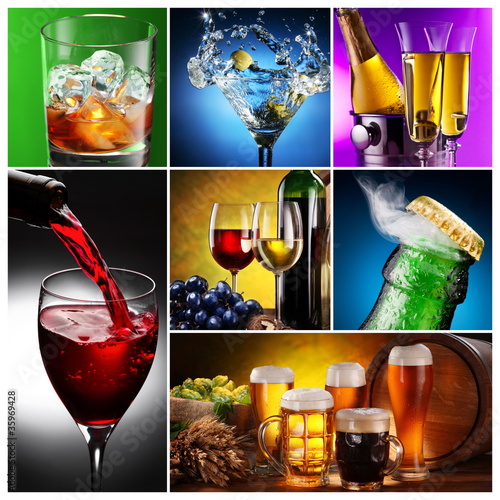 Obraz w ramie Collection of images of alcohol in different ways.