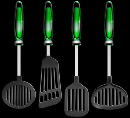 Kitchen utensils on black