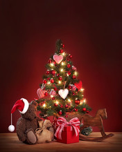 Christmas Tree With Teddy Bear And Gift Box