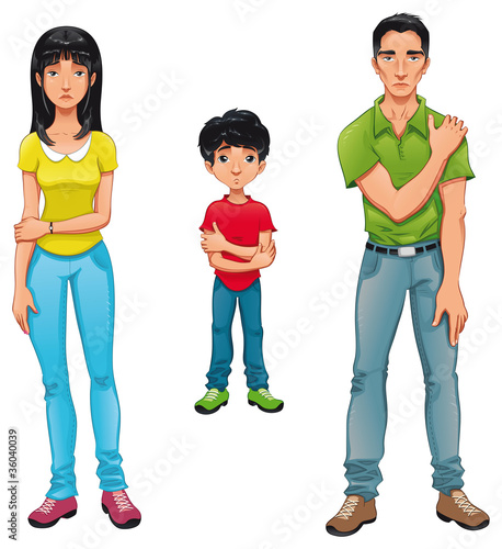 Sick family. Vector cartoon characters.
