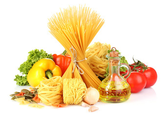 vermicelli, vegetables and oil isolated on white