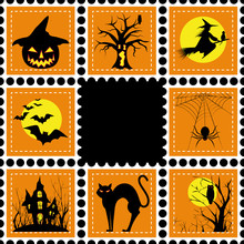 Halloween Illustration Set Of Stamp