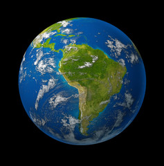 south america earth globe planet on black
