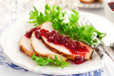 Fototapeta  - Turkey breast with cranberry sauce