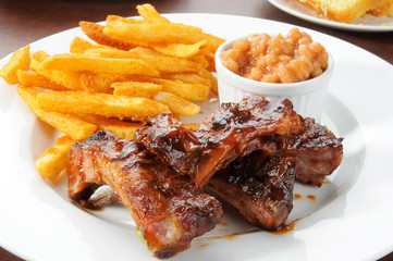 Wall Mural - Baby back ribs and fries