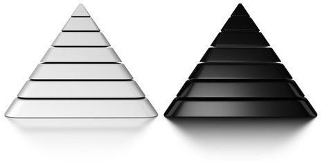 Black and white pyramids onto a white background