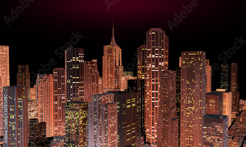 Plakat na papierze fotorealistycznym Skyline w nocy - obraz panoramiczny