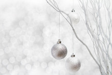 Silver Christmas Balls With Sprakle Background