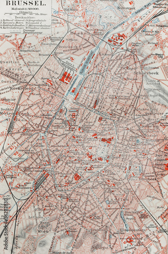 Board z aluminiowym obramowaniem Stara mapa Brukseli