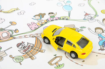 Wall Mural - Children's drawing and toy car