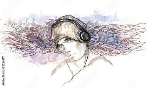 Naklejka dekoracyjna man listen to music in headphones (series C)