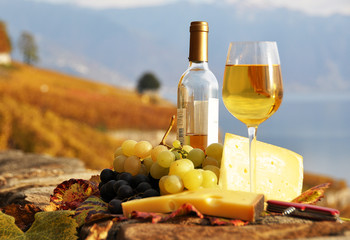 Wall Mural - Wine, grapes and cheese. Lavaux region, Switzerland