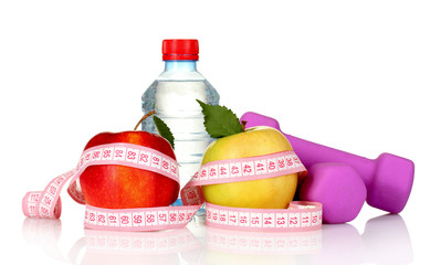 Sticker - towel, apple with measure tape, dumbbells and water bottle isola