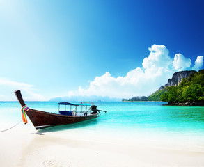 Wall Mural - long boat and poda island in thailand