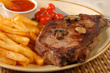 Canvas Print - Rib steak and fries