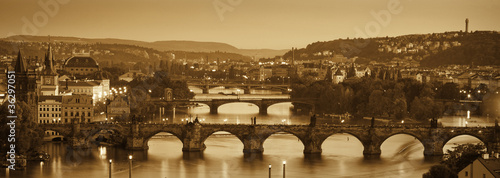 Naklejka na szafę View at The Charles Bridge and Vltava river, Sepia