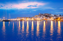 Ibiza Island Night View Of Eivissa Town